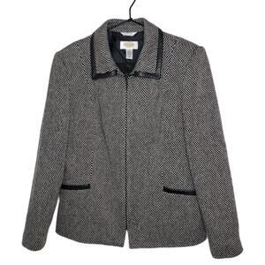 Talbots Women's 8P Wool/Silk Blend Leather Trim Woven Jacket (1761)